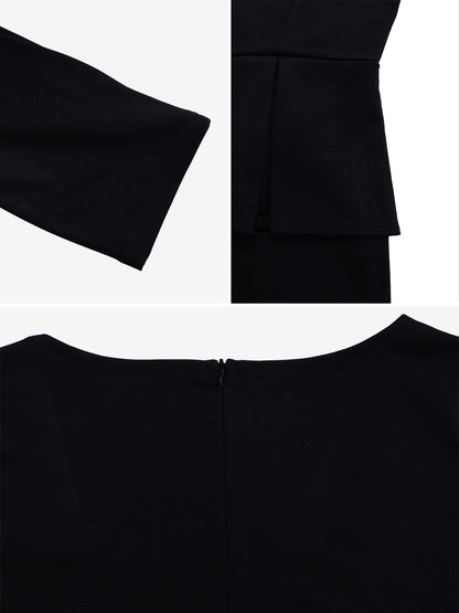 Short Sleeve Peplum Belted Midi Sheath Dress