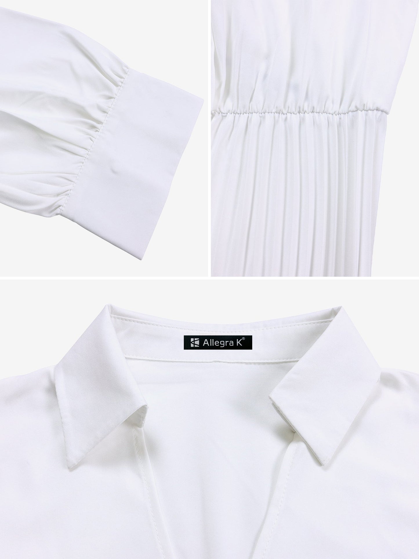 Elegant Solid Color Shirt Tailored Collar Pleated Belted Midi Dress