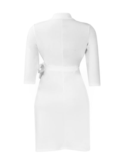 Tailored Pleats & Cinched Waist Notched Lapel Tie Waist Pleated Office Chic Blazer Dress