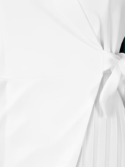 Tailored Pleats & Cinched Waist Notched Lapel Tie Waist Pleated Office Chic Blazer Dress