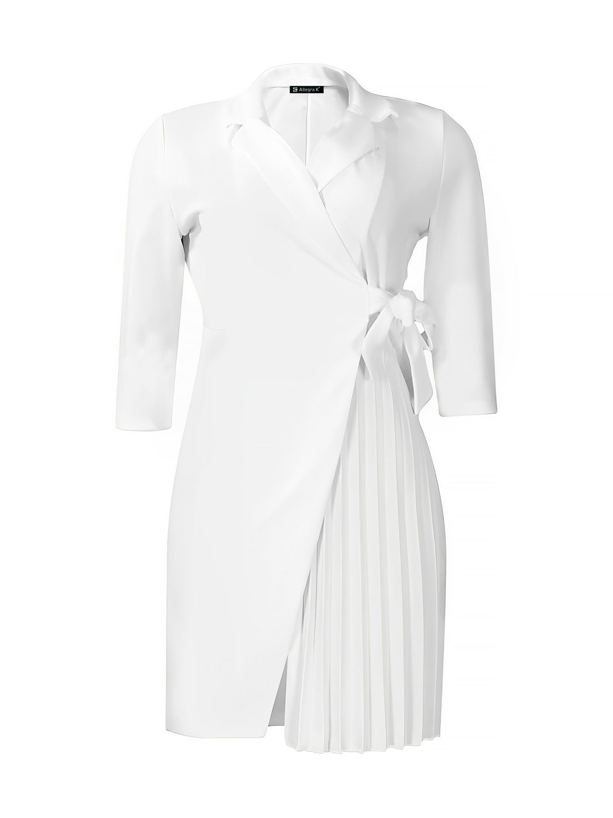 Tailored Pleats & Cinched Waist Notched Lapel Tie Waist Pleated Office Chic Blazer Dress