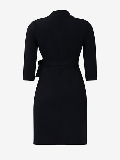 Tailored Pleats & Cinched Waist Notched Lapel Tie Waist Pleated Office Chic Blazer Dress