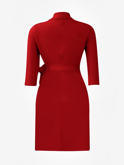 Tailored Pleats & Cinched Waist Notched Lapel Tie Waist Pleated Office Chic Blazer Dress