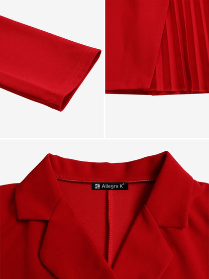 Tailored Pleats & Cinched Waist Notched Lapel Tie Waist Pleated Office Chic Blazer Dress