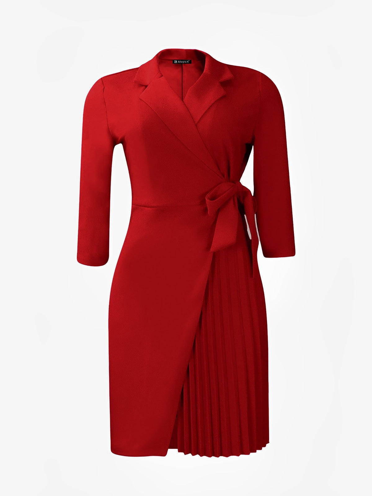 Tailored Pleats & Cinched Waist Notched Lapel Tie Waist Pleated Office Chic Blazer Dress