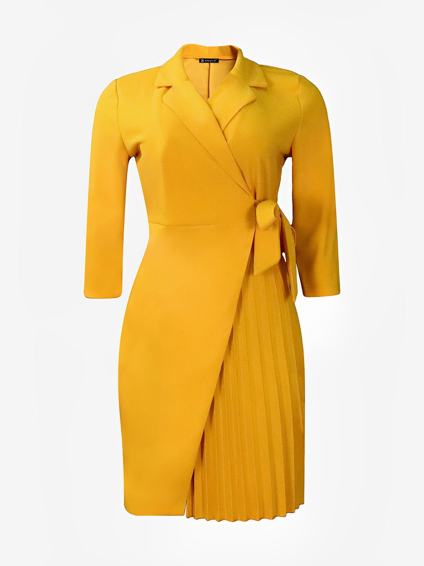 Tailored Pleats & Cinched Waist Notched Lapel Tie Waist Pleated Office Chic Blazer Dress