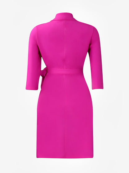 Tailored Pleats & Cinched Waist Notched Lapel Tie Waist Pleated Office Chic Blazer Dress