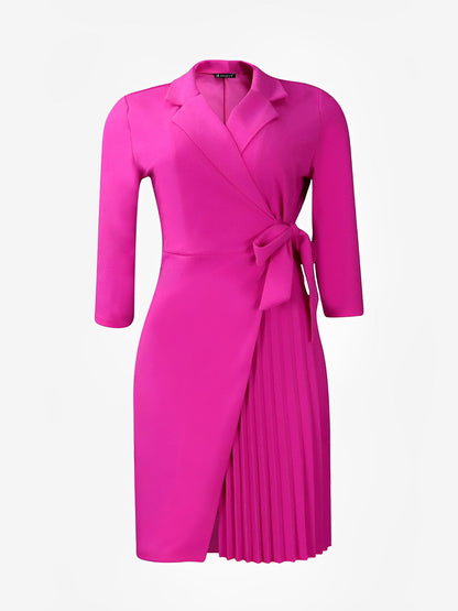 Tailored Pleats & Cinched Waist Notched Lapel Tie Waist Pleated Office Chic Blazer Dress