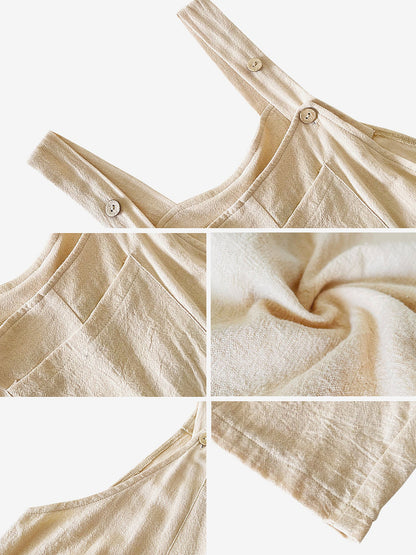 Buttoned Straps Pleated Pocketed Casual Rompers