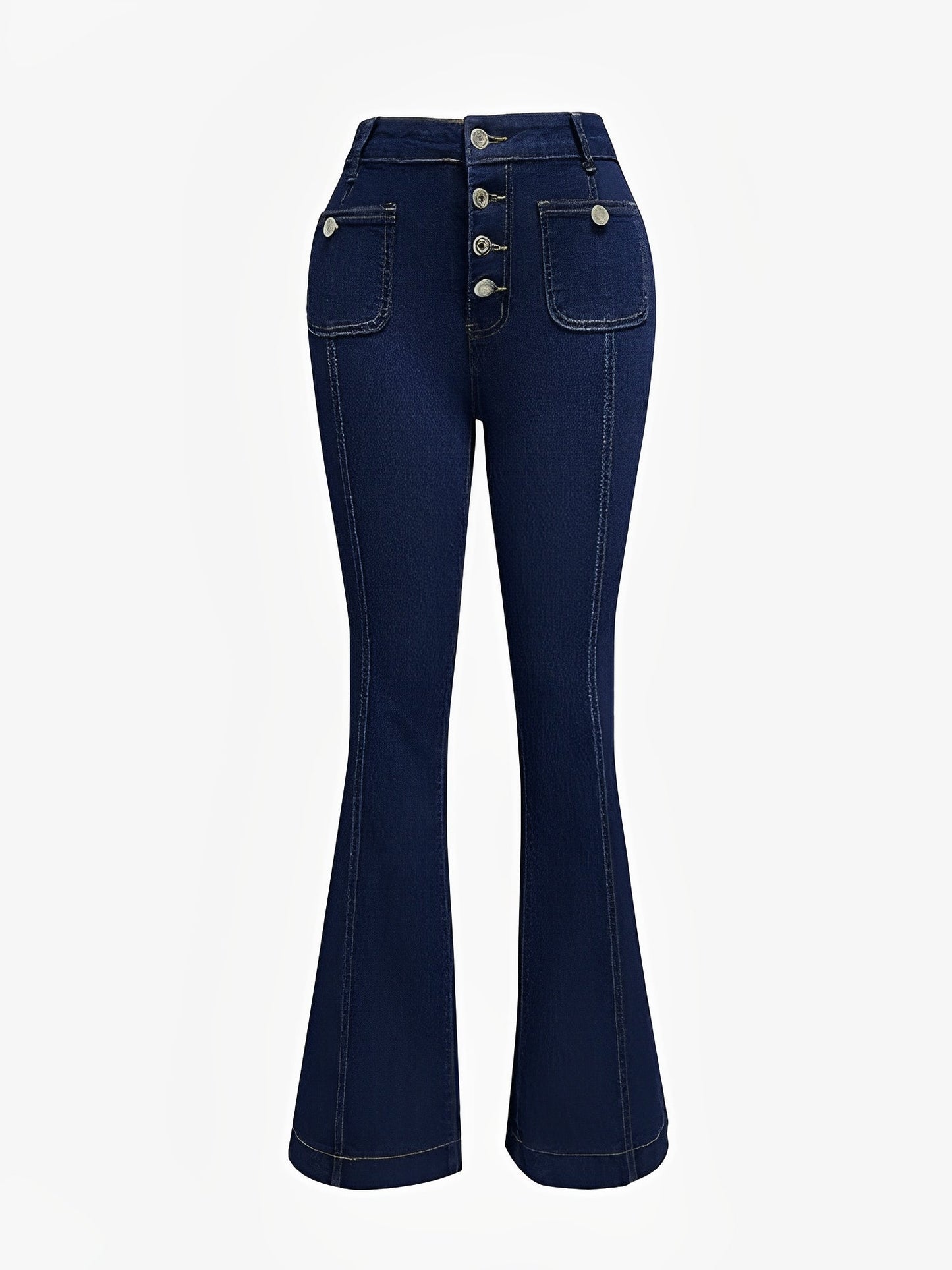 Denim Buttoned Bell-Bottomed Pocketed Jeans