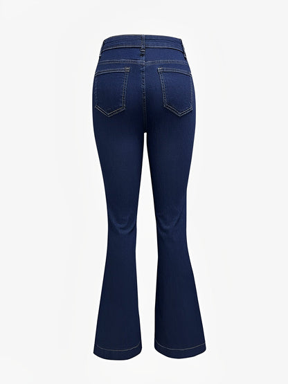 Denim Buttoned Bell-Bottomed Pocketed Jeans