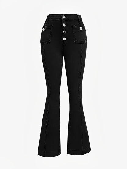 Denim Buttoned Bell-Bottomed Pocketed Jeans