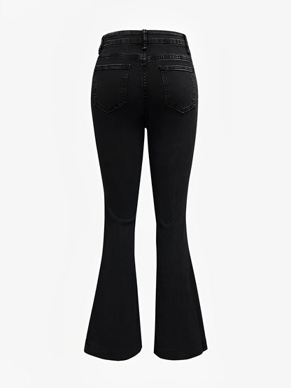Denim Buttoned Bell-Bottomed Pocketed Jeans