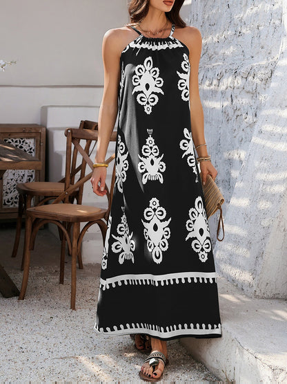 Bohemian Halter Neck Sleeveless Mxi Resort Dress