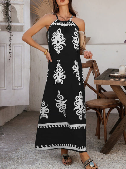 Bohemian Halter Neck Sleeveless Mxi Resort Dress