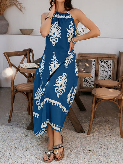 Bohemian Halter Neck Sleeveless Mxi Resort Dress
