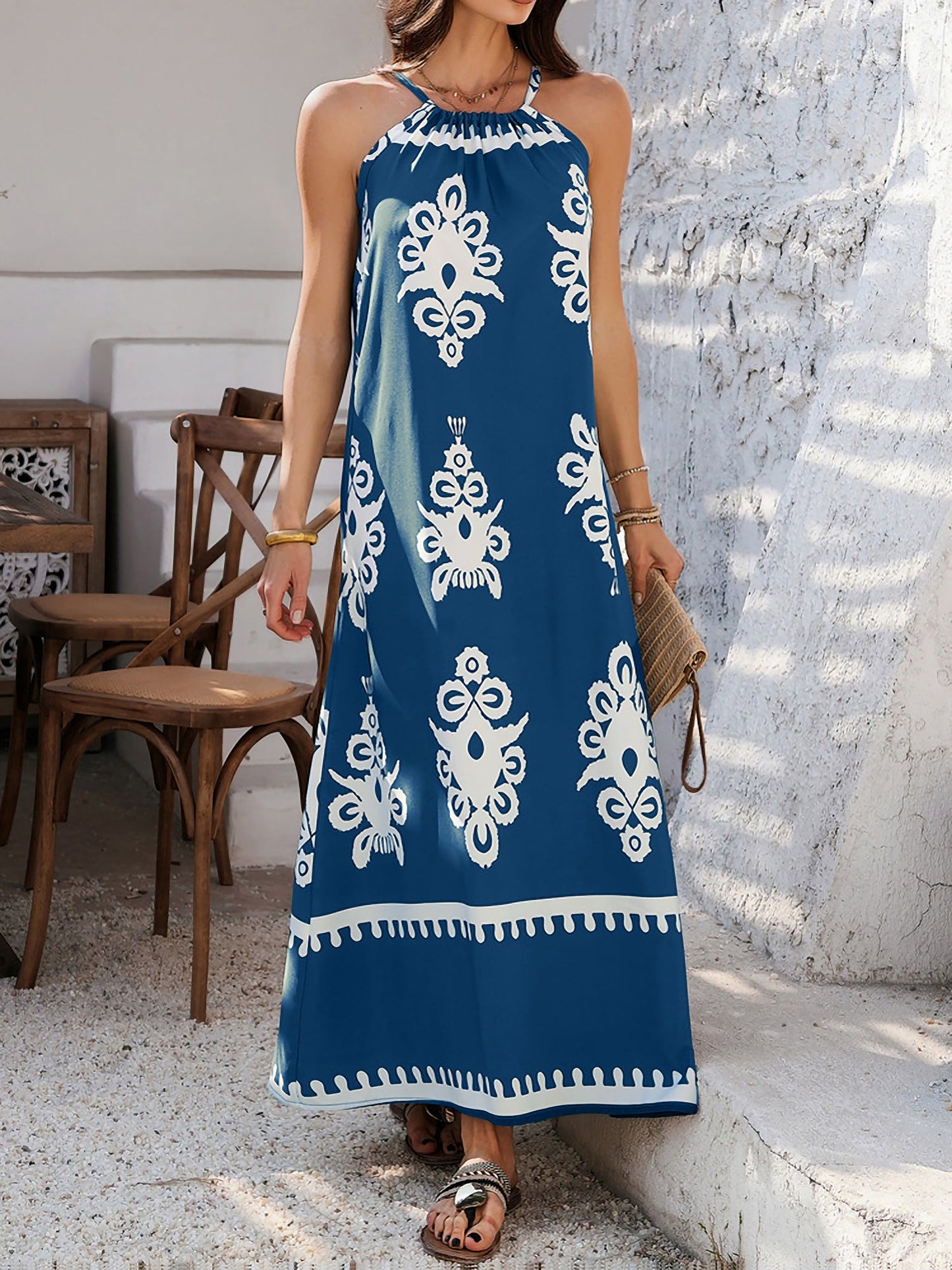 Bohemian Halter Neck Sleeveless Mxi Resort Dress