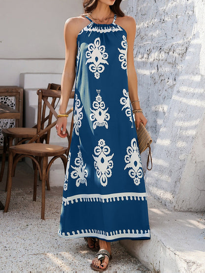 Bohemian Halter Neck Sleeveless Mxi Resort Dress