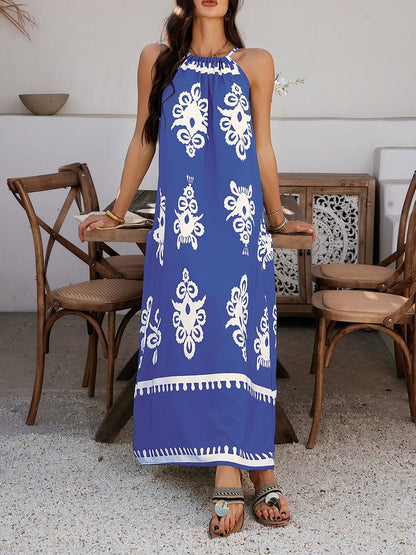 Bohemian Halter Neck Sleeveless Mxi Resort Dress