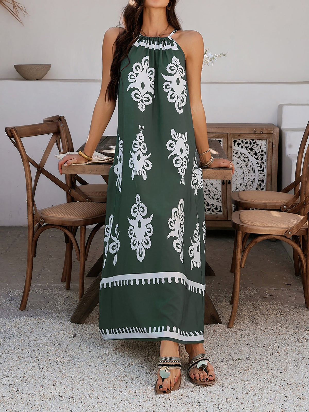 Bohemian Halter Neck Sleeveless Mxi Resort Dress