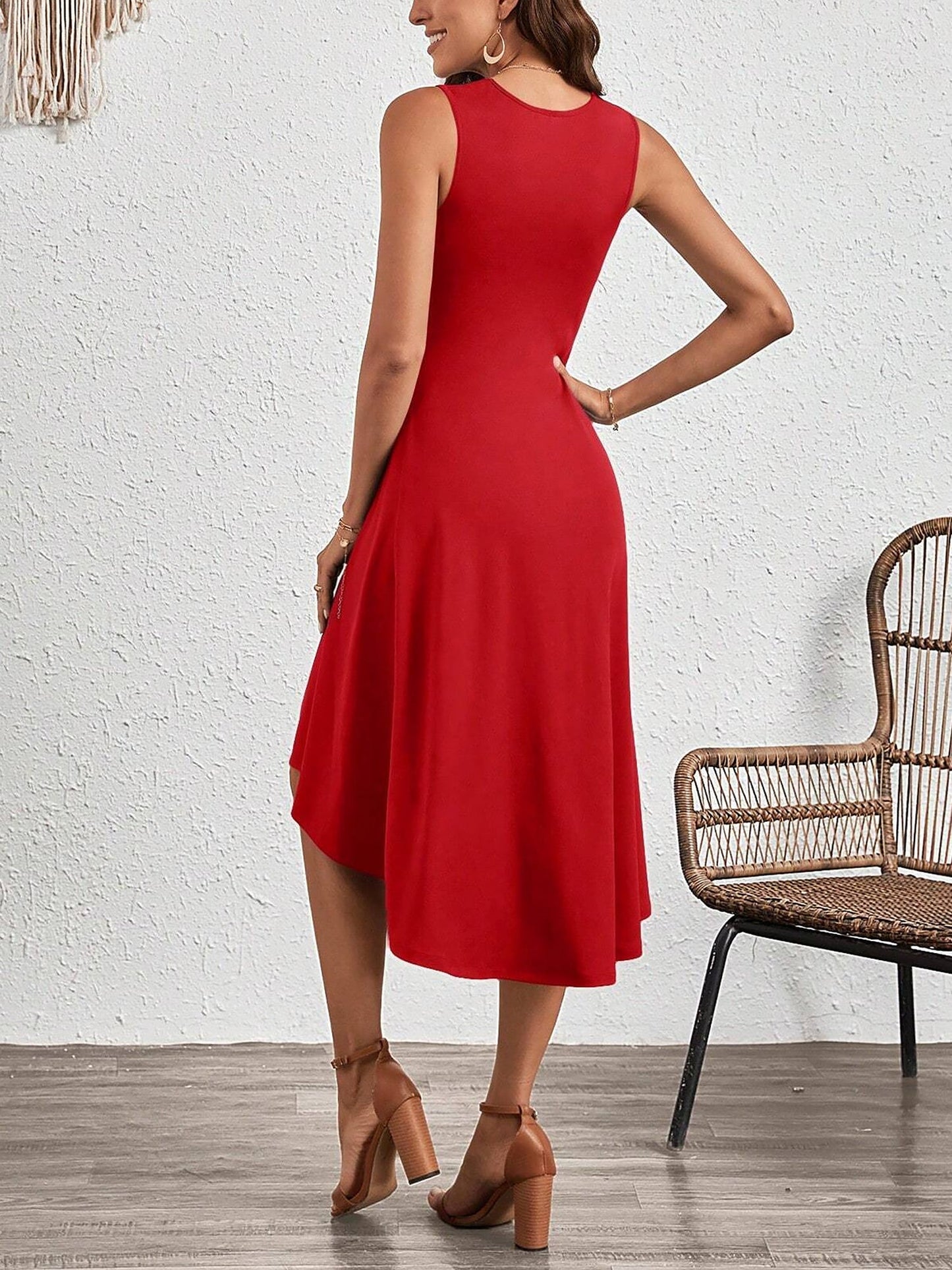 Sleeveless Ruched Irregular Hem Midi Dress