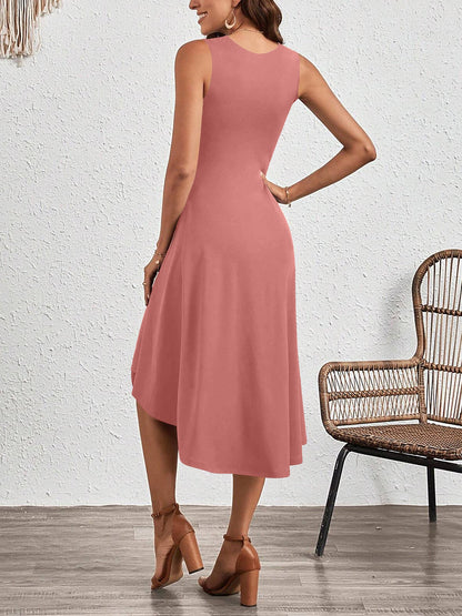 Sleeveless Ruched Irregular Hem Midi Dress