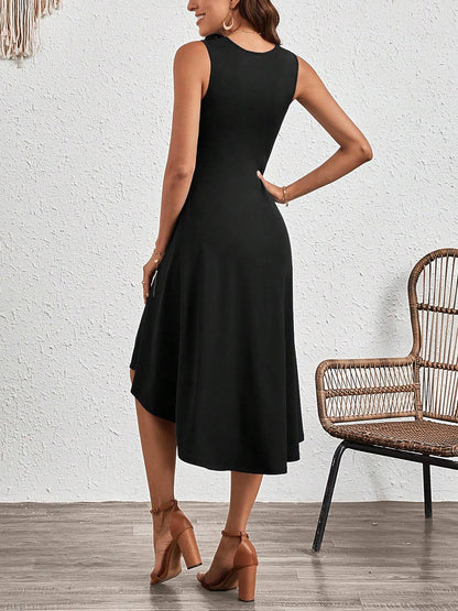 Sleeveless Ruched Irregular Hem Midi Dress
