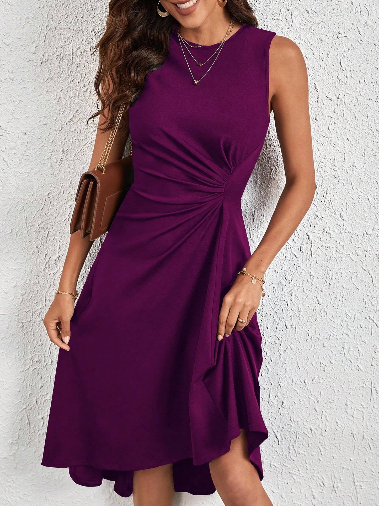 Sleeveless Ruched Irregular Hem Midi Dress