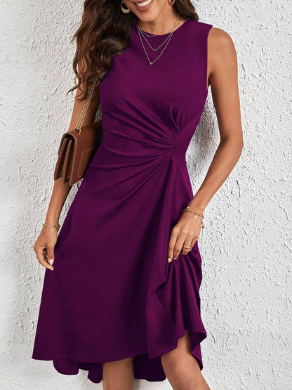 Sleeveless Ruched Irregular Hem Midi Dress