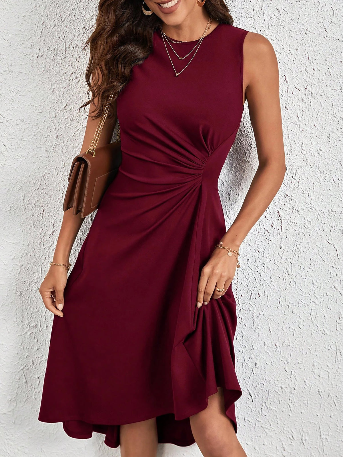 Sleeveless Ruched Irregular Hem Midi Dress
