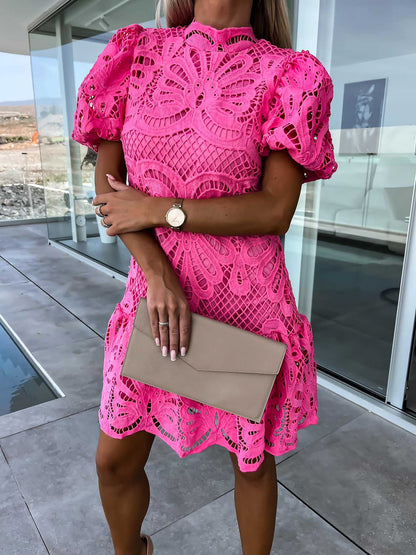 Premium Hollow Water Soluble Double-Layer Lace Elegant Breathable Commuter Dress