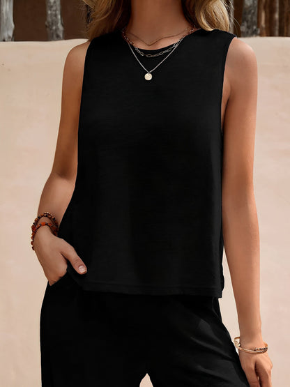 2 Pieces Solid Color Sleeves Top & Wide Leg Pants Lounge Set