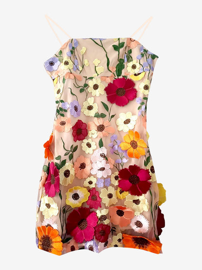Floral Embroidery Spaghetti Strap Mini Dress