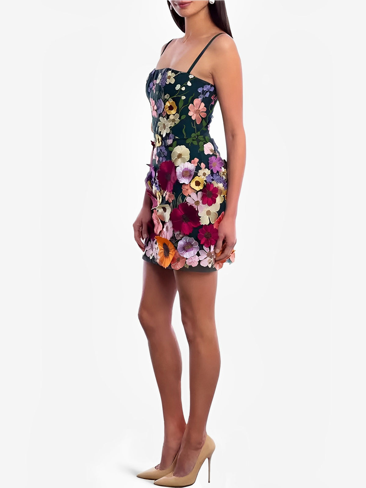 Floral Embroidery Spaghetti Strap Mini Dress
