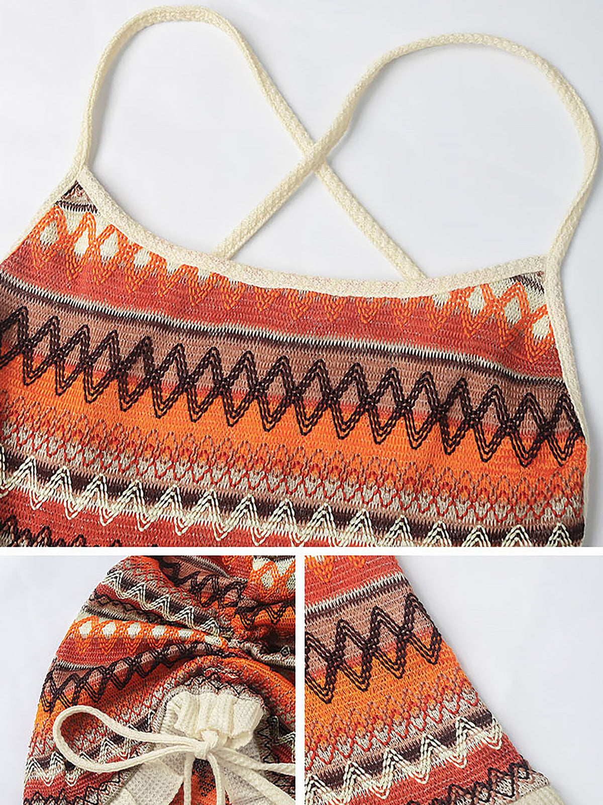 Spaghetti Strap Backless Boho Embroidered Dress
