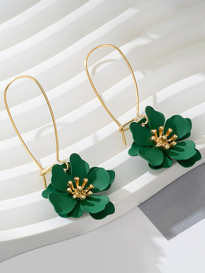 Boho-Chic Floral Drops Flower Pendant Dangle Gold Plated Petals Earrings