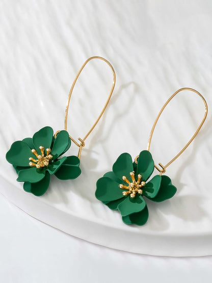 Boho-Chic Floral Drops Flower Pendant Dangle Gold Plated Petals Earrings