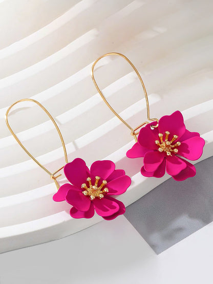 Boho-Chic Floral Drops Flower Pendant Dangle Gold Plated Petals Earrings