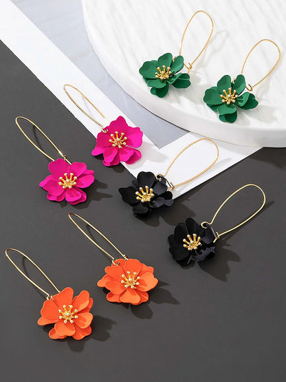 Boho-Chic Floral Drops Flower Pendant Dangle Gold Plated Petals Earrings