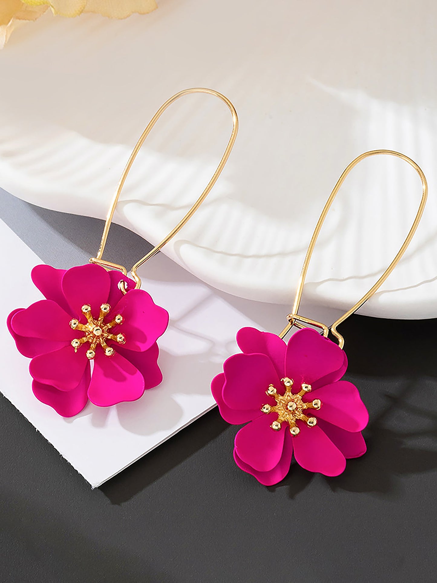 Boho-Chic Floral Drops Flower Pendant Dangle Gold Plated Petals Earrings