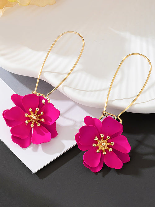 Boho-Chic Floral Drops Flower Pendant Dangle Gold Plated Petals Earrings