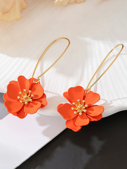 Boho-Chic Floral Drops Flower Pendant Dangle Gold Plated Petals Earrings