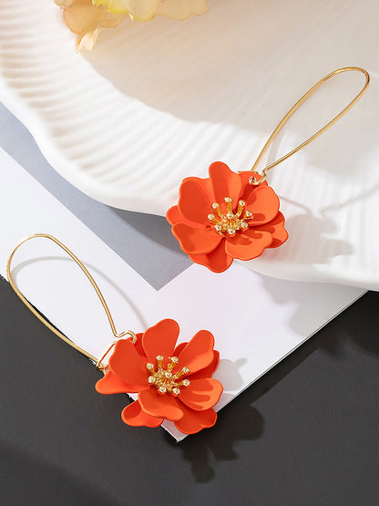 Boho-Chic Floral Drops Flower Pendant Dangle Gold Plated Petals Earrings
