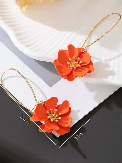Boho-Chic Floral Drops Flower Pendant Dangle Gold Plated Petals Earrings