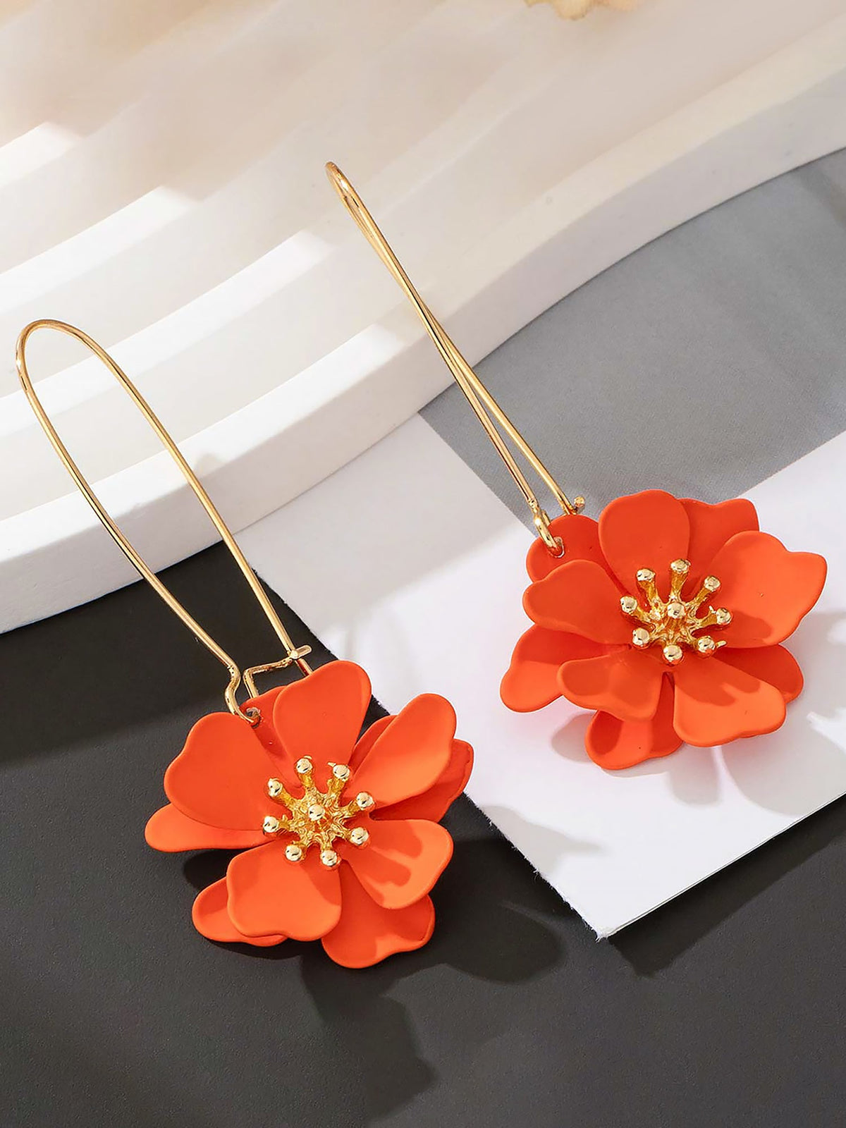 Boho-Chic Floral Drops Flower Pendant Dangle Gold Plated Petals Earrings