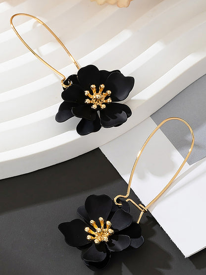 Boho-Chic Floral Drops Flower Pendant Dangle Gold Plated Petals Earrings