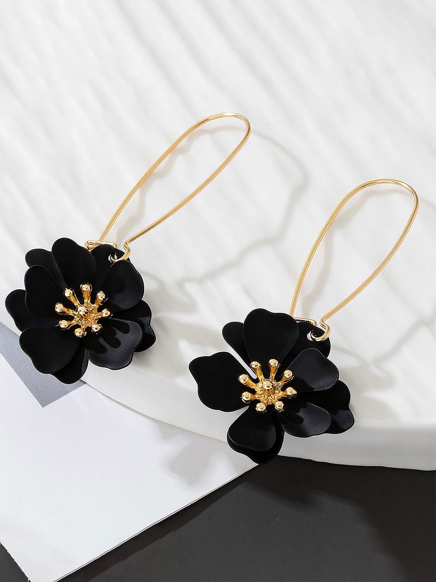 Boho-Chic Floral Drops Flower Pendant Dangle Gold Plated Petals Earrings