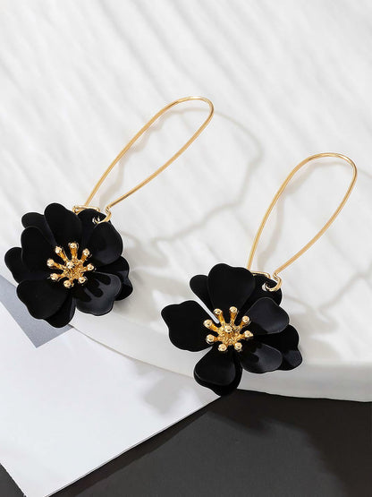 Boho-Chic Floral Drops Flower Pendant Dangle Gold Plated Petals Earrings