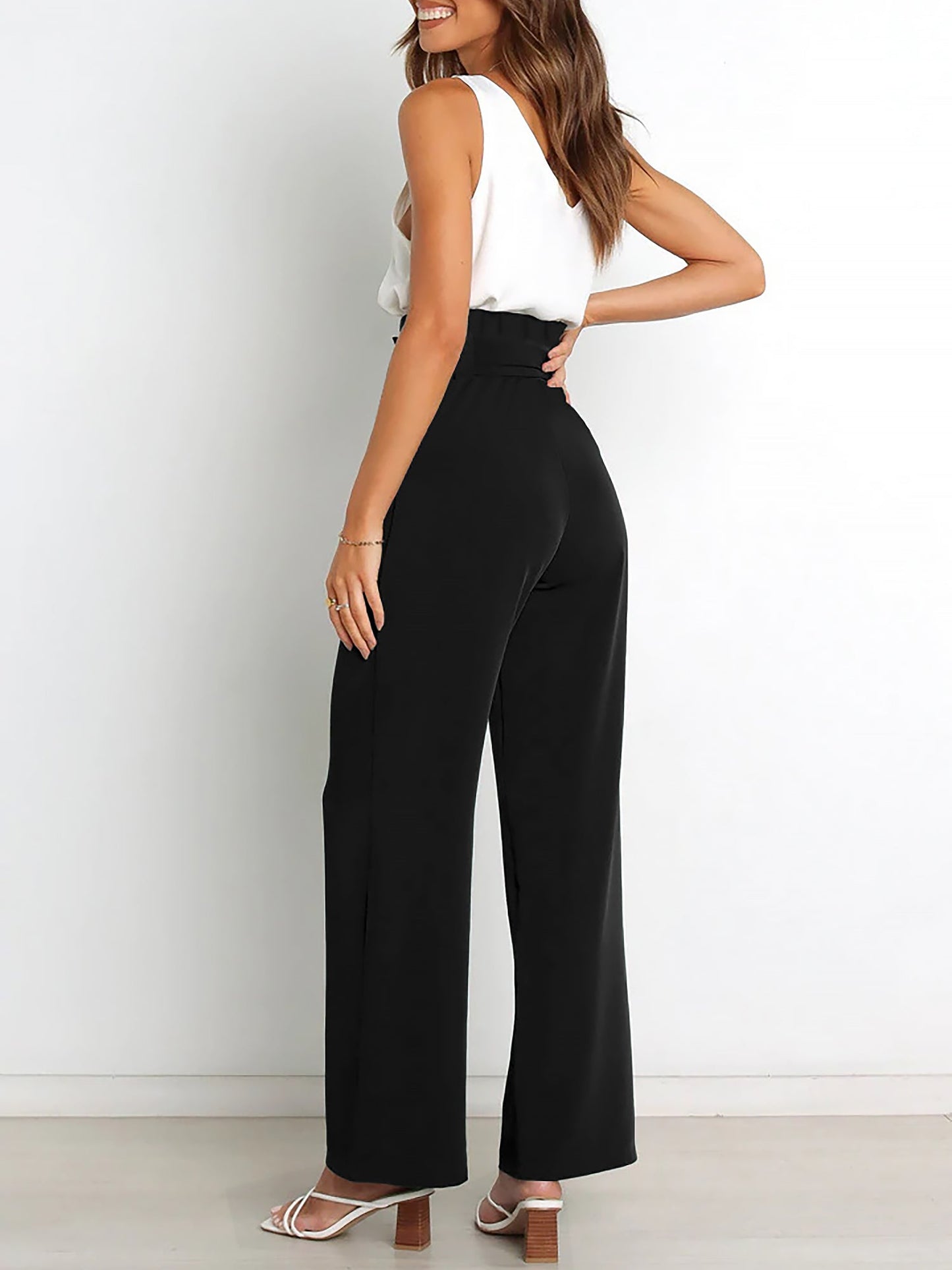 Wide Leg Tie Waist Versatile Paper Bag Pants