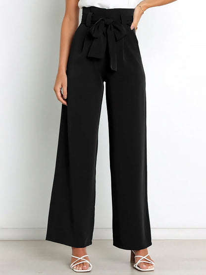 Wide Leg Tie Waist Versatile Paper Bag Pants